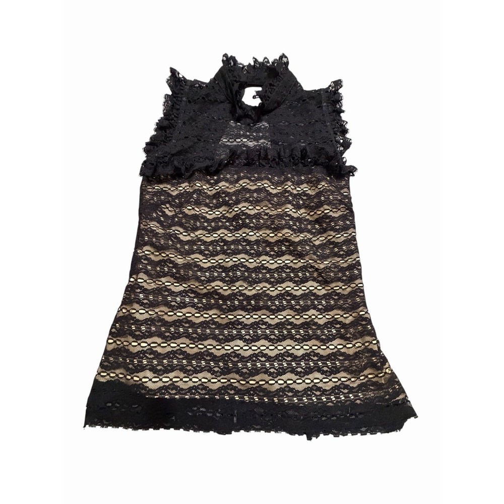MILLY Top Women's Size 10 Black Lace Sleeveless Ruffle Trim Cut Out Lined EE15-1